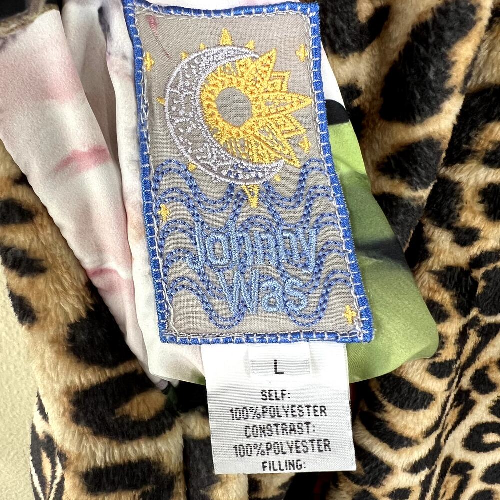 Johnny Was Vivi Puffer Jacket Reversible Floral Rose Print Leopard Faux Fur L - Picture 8 of 10